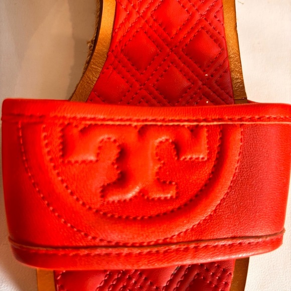 TORY BURCH Sz 9 Orange Espadrille Slides Slip On With a Block Heel - Picture 3 of 12